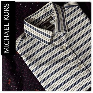 MICHAEL KORS MEN’s SLIM-FIT STRETCH STRIPE SHIRT M